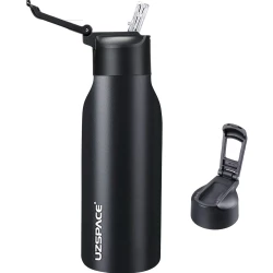 UZSPACE Stainless Steel Thermal Water Bottle with Magnetic Leak-Proof Lid  with a 1000 ml in Black color