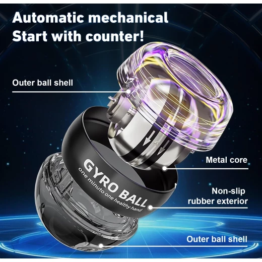 Gyro Ball Hand Wrist Exerciser Auto Start Colorful Lighting Forearm Trainer Torque Ball Black - Image 4
