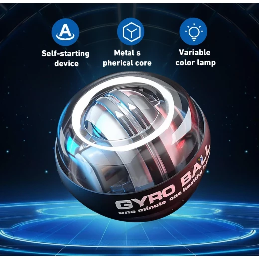 Gyro Ball Hand Wrist Exerciser Auto Start Colorful Lighting Forearm Trainer Torque Ball Black - Image 5