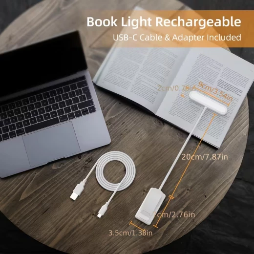 Rechargeable LED Clip-On Book Light with Adjustable Gooseneck, 3 Color Modes & 10 Brightness Levels for Bed Reading - Eye Care, Small and Portable Study Lamp, Reading light - Image 2