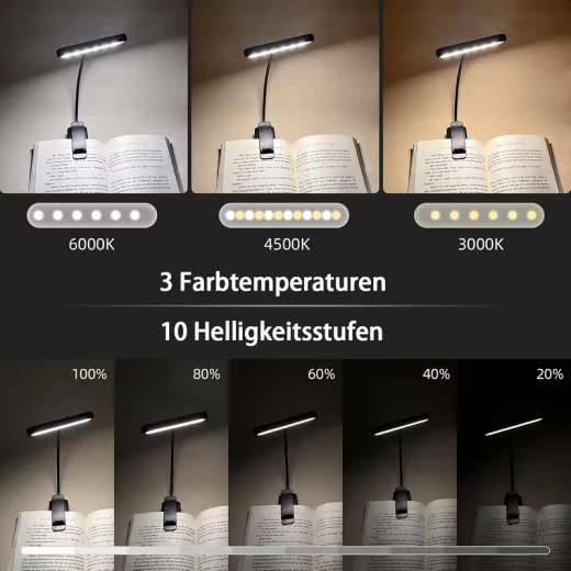 Rechargeable LED Clip-On Book Light with Adjustable Gooseneck, 3 Color Modes & 10 Brightness Levels for Bed Reading - Eye Care, Small and Portable Study Lamp, Reading light - Image 5