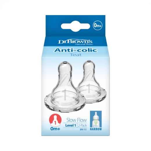 Dr.Brown's Narrow -Neck Silicone Nipple Level 1 ( 0-3 months ) , 2-Pack Dr.Brown's Narrow -Neck Silicone Nipple Level 1 ( 0-3 months ) , 2-Pack
