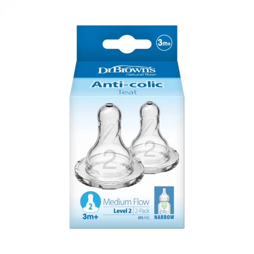 Dr.Brown's Narrow -Neck Silicone Nipple Level 2 ( 3-6 months ) , 2-Pack Dr.Brown's Narrow -Neck Silicone Nipple Level 2 ( 3-6 months ) , 2-Pack