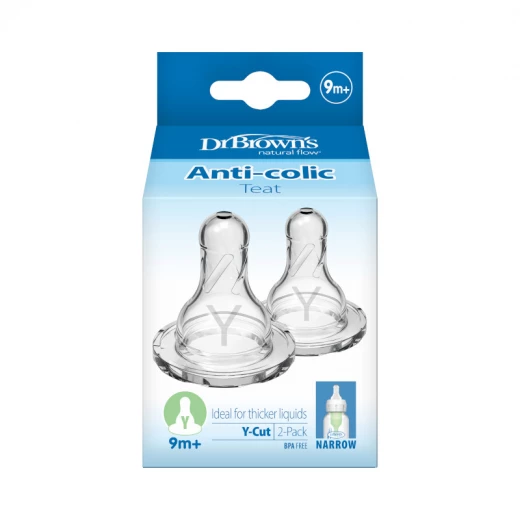 Dr.Brown's Narrow -Neck Silicone Nipple Level Y-Cut ( 9+ months ) , For thicker liquids , 2-Pack Dr.Brown's Narrow -Neck Silicone Nipple Level Y-Cut ( 9+ months ) , For thicker liquids , 2-Pack