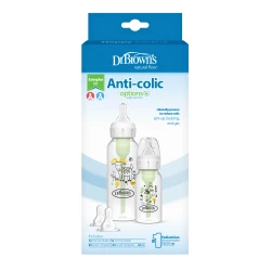 Dr.Browns Plastic Narrow-Neck Decorated 2-Pack Bottles ( 2 bottles 250ml+120ml , 2 nipples level 1 , 2 nipples level 2 )