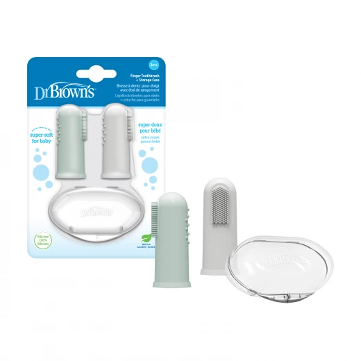 Dr.Browns Silicone Finger Toothbrush With Storage Case, 3 months+ ,Gray And Light Green, 2-Pack Dr.Browns Silicone Finger Toothbrush With Storage Case, 3 months+ ,Gray And Light Green, 2-Pack