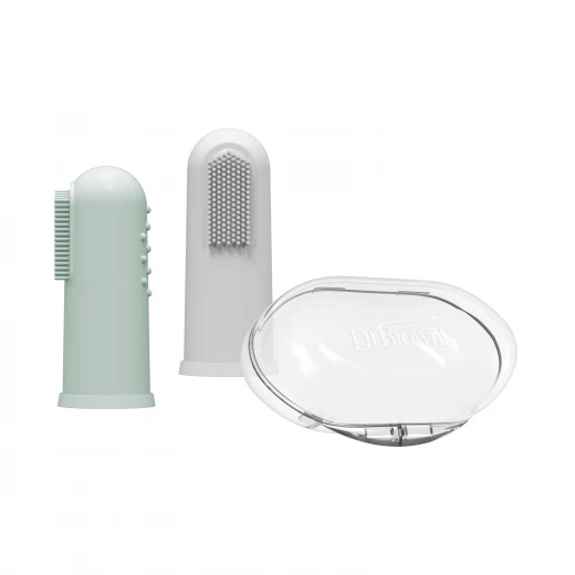 Dr.Browns Silicone Finger Toothbrush With Storage Case, 3 months+ ,Gray And Light Green, 2-Pack - Dr. Brown's - Image 3