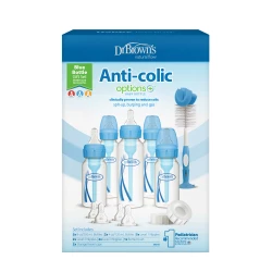 Dr.Brown's Plastic Narrow-Neck Options+ Baby Bottle, Blue Gift Set , ( 5 bottles , 9 Nipples , 2 Storage Caps , 1 Bottle Brush )
