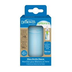 Dr.Browns Narrow-Neck Glass Bottle Silicone Sleeve , 4 oz / 120ml , Blue ,  1-pack