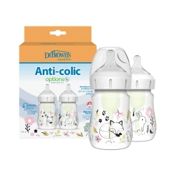 Dr.Browns Plastic Wide-Neck Options+ Bottle, 5 oz/ 150ml , Woodland Design, 2-Pack