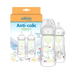 Dr.Browns Plastic Wide-Neck Options+ Bottle, 9 oz/270 ml , Ocean Design, 2-Pack