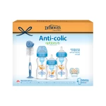 Dr.Browns Plastic Wide-Neck Options+ Baby Bottle , Blue Gift Set with ( 3 Bottles , 3 Nipples , Bottle Cleaning Brush and Pacifier)  - Dr. Brown's