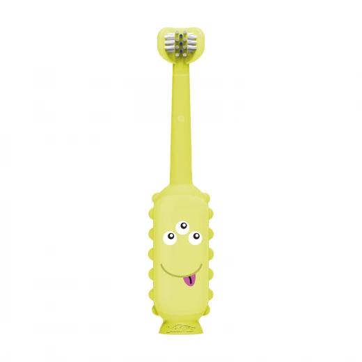 Dr. Browns Tooth Scrubber Toddler Toothbrush, Triple-Sided Training Toothbrush ,Yellow Monster , 1-4 Years - Dr. Brown's - Image 2