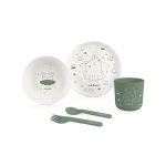 Miniland Baby Tableware Set ( Plate , Bowl ,Spoon , Fork , Cup ) 100% natural bio-based materials - Frog Design - Miniland