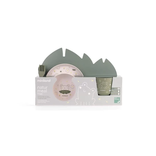 Miniland Baby Tableware Set ( Plate , Bowl ,Spoon , Fork , Cup ) 100% natural bio-based materials - Frog Design - Miniland - Image 3
