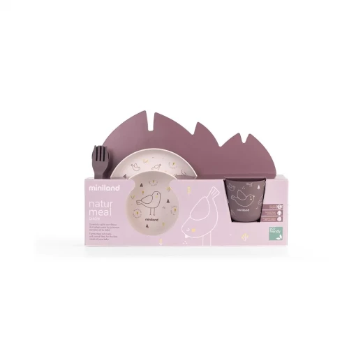 Miniland Baby Tableware Set ( Plate , Bowl ,Spoon , Fork , Cup )  100% natural bio-based materials - Chick Design - Miniland - Image 2