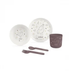 Miniland Baby Tableware Set ( Plate , Bowl ,Spoon , Fork , Cup )  100% natural bio-based materials - Chick Design