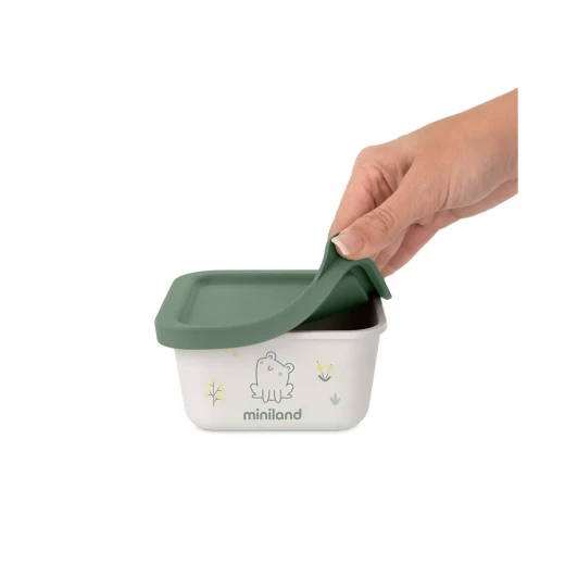 Miniland Food Containers Set of 2 , 400ml Capacity , with airtight silicone lids , For Storing Baby Food - FROG - Miniland - Image 2