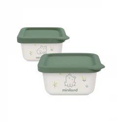 Miniland Food Containers Set of 2 , 400ml Capacity , with airtight silicone lids , For Storing Baby Food - FROG