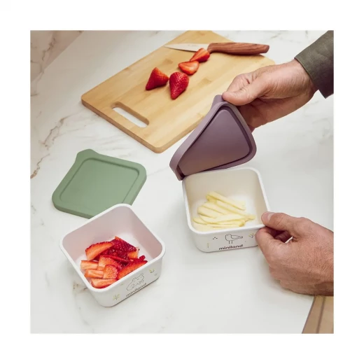 Miniland Food Containers Set of 2 , 400ml Capacity , with airtight silicone lids , For Storing Baby Food - Chick - Miniland - Image 3