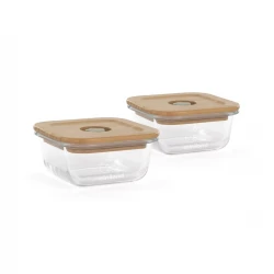 Miniland Glass Food Containers Set of 2 , 210ml Capacity , Wooden Lids , For Storing baby Food - FROG