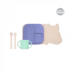 Miniland Baby Tableware set of 5 ( Plate , Spoon , Fork , Cup, Non Slip PlaceMat ) - Sunset