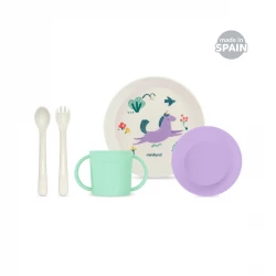 Miniland Baby Tableware Set of 5 ( Plate , Bowl , Spoon , Fork , Cup ) for encouraging independence in children- UNICORN