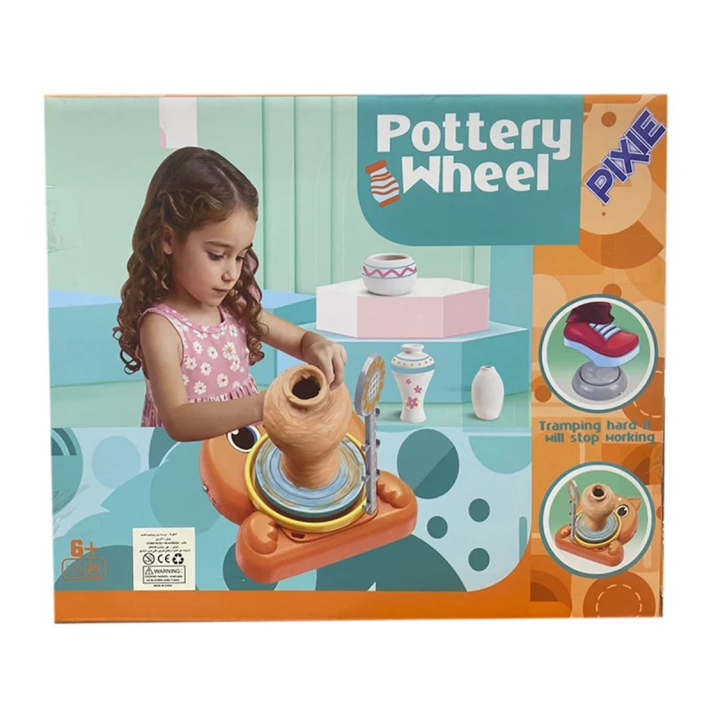 توضح الصورة مجموعة عجلة الفخار التعليمية للأطفال (Pottery Wheel) من العلامة التجارية Pixie، والمصممة خصيصاً للأطفال من عمر 6 سنوات فما فوق. - كرييتيفز