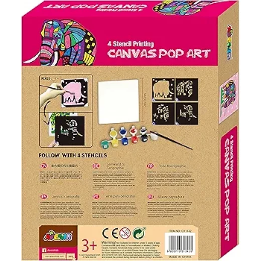 هذه اللعبة هي Avenir Canvas Pop Art - Elephant Kit، وهي مجموعة فنية للأطفال تتيح لهم إنشاء لوحة فنية ملونة على شكل فيل - كرييتيفز - Image 4