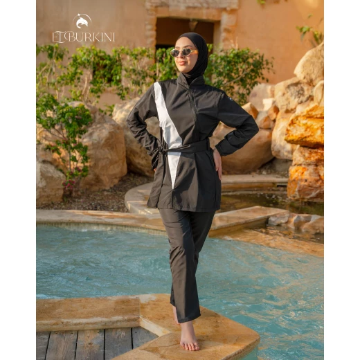 Atlantic Full Black Burkini Modest Swimwear for Women 2-Piece Set Full Coverage Sun Protection Fast Drying High Elasticity Fabric Elegant Muslimah Swimming Suit Long Tunic and Pants Design for Beach and Pool - Burkini - Image 2