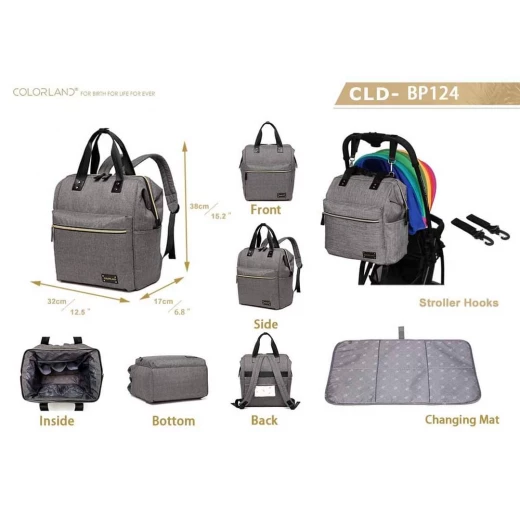 Colorland Zara Unisex Baby Diaper Travel Backpack (CLD-BP124) gray - Colorland - Image 4