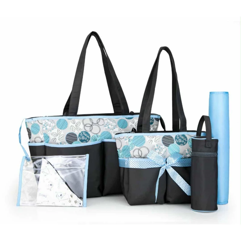 colorland amber tote  changing bag 5 piace set gray blue - Colorland