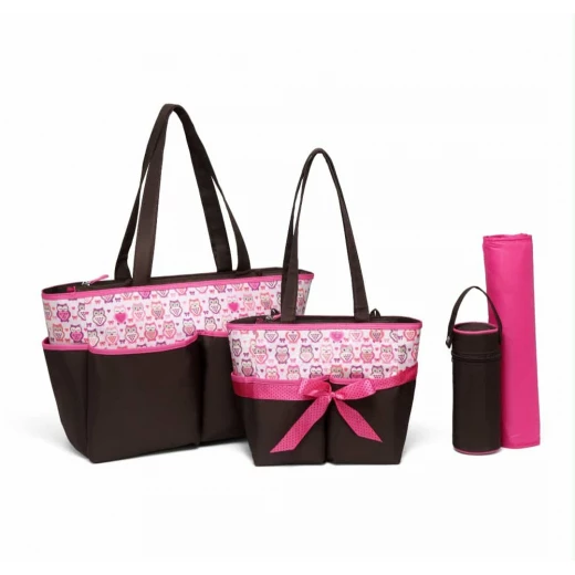 colorland amber tote brown with pink changing bag 5 piace set colorland amber tote brown with pink changing bag 5 piace set