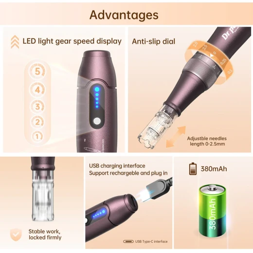 جهاز Dr. Pen Ultima A10 للميكرونيدلينغ الأوتوماتيكي للعناية بالبشرة مع خراطيش إبر قابلة للاستبدال - ميرا للتسوق - Image 4