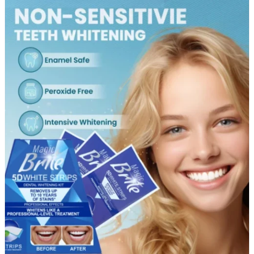 شرائط تبييض الأسنان Magic Bride 5D White Strips، مجموعة تبييض الأسنان المنزلية، 14 شريطًا لإزالة التصبغات وتحسين مظهر بياض الأسنان - ميرا للتسوق - Image 3