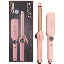 مكواة شعر ENZO Pro 2 في 1، جهاز فرد الشعر ومجعد الشعر، لوح عريض 45 مم وبرميل تجعيد 19 مم، شاشة رقمية، تصميم وردي احترافي، موديل EN-3314