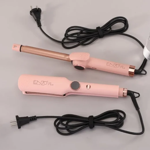 مكواة شعر ENZO Pro 2 في 1، جهاز فرد الشعر ومجعد الشعر، لوح عريض 45 مم وبرميل تجعيد 19 مم، شاشة رقمية، تصميم وردي احترافي، موديل EN-3314 - ميرا للتسوق - Image 6