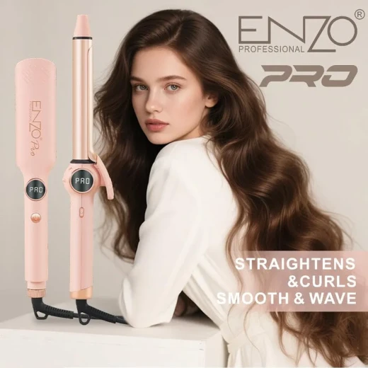 مكواة شعر ENZO Pro 2 في 1، جهاز فرد الشعر ومجعد الشعر، لوح عريض 45 مم وبرميل تجعيد 19 مم، شاشة رقمية، تصميم وردي احترافي، موديل EN-3314 - ميرا للتسوق - Image 7