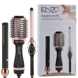 ENZO Supercare PRO Complete Hair Gift Pack, 3-Piece Hair Styling Set with Nano Titanium Technology, Round Styling Brush and Curling Styling Tools, Model EN-3311