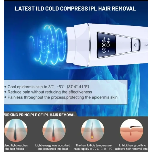 LES COLTON T015C IPL Hair Removal Device with Ice Cooling Technology, UV Disinfection Base, Handheld Design and Control Display for Home Use - Mera shopping - Image 2