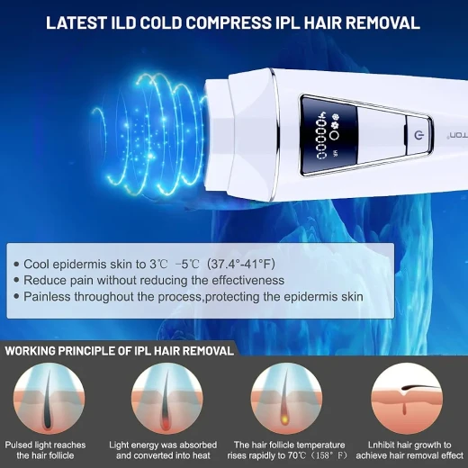 LES COLTON T015C IPL Hair Removal Device with Ice Cooling Technology, UV Disinfection Base, Handheld Design and Control Display for Home Use - Mera shopping - Image 4