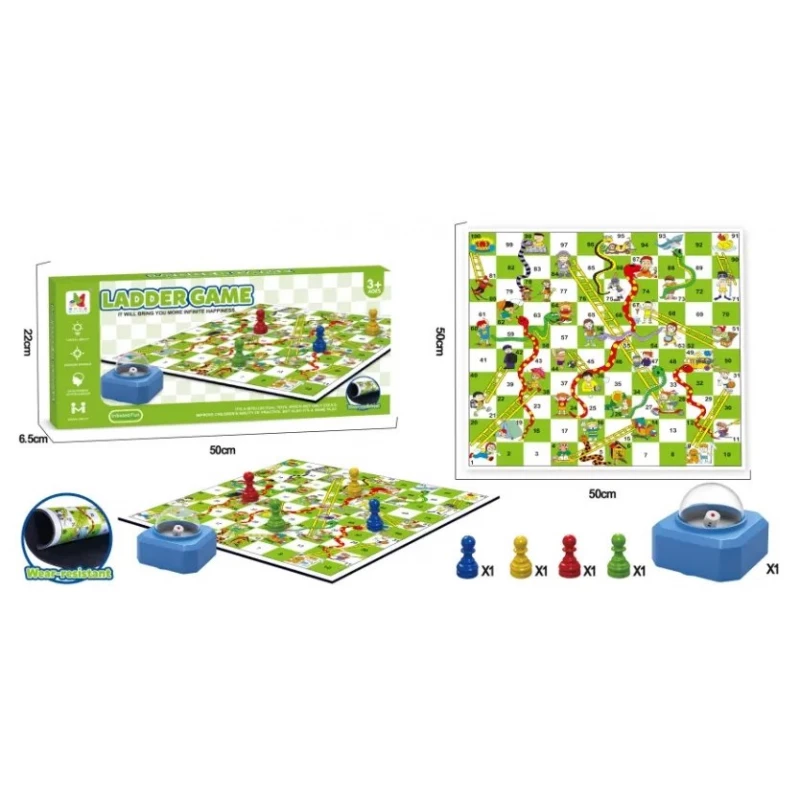 Kids Snakes and Ladders Board Game 50x50cm – Educational Family Table Game with Electronic Dice and 4 Player Pieces for Interactive Learning & Fun - Kartoneh