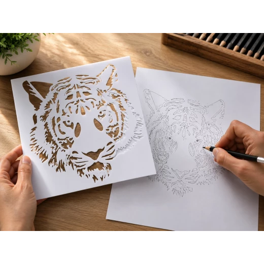 قالب رسم نمر استنسل 16 × 16 سم – لوحة استنسل فنية قابلة لإعادة الاستخدام للرسم والتلوين والأعمال اليدوية والتعليمية قالب رسم نمر استنسل 16 × 16 سم – لوحة استنسل فنية قابلة لإعادة الاستخدام للرسم والتلوين والأعمال اليدوية والتعليمية