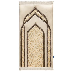 سجادة صلاة فاخرة Golden Blossom مبطنة 120×64 سم، قماش مخملي ناعم مع طبقة إسفنج 1.7 سم، تصميم منقوش مريح للصلاة