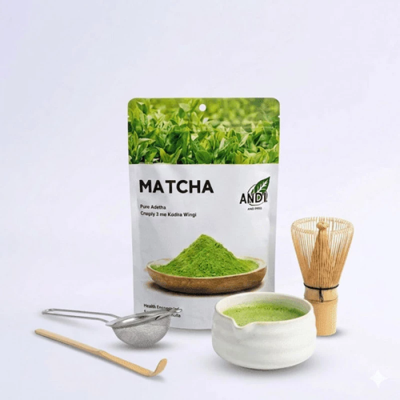 Organic Matcha Ceremonial and Traditional Kit Complete Japanese Tea Set with Bamboo Whisk Bamboo Scoop Ceramic Bowl Whisk Holder and Fine Sieve Includes Elegant Gift Box for Smooth Frothy Matcha Preparation Beginner Friendly Premium Quality Home Use Tea - Andi terra