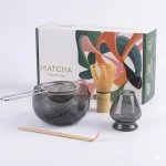 Matcha Kit Glass Set 5 Pcs with elegant transparent design, includes a glass bowl, bamboo whisk, bamboo scoop, and whisk holder Easy to use, beginner-friendly, and perfect for traditional matcha preparation Comes with a box - Andi terra