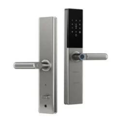 قفل ذكي Tuya SL-062 للأبواب الأمنية باللون الفضي، يوفر دخول بدون مفتاح، تحكم عبر تطبيق Tuya Smart، نظام قفل قوي، سهل التركيب، ويعزز أمان المنزل بتصميم عصري