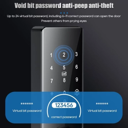 Tuya Smart Lock SL-050 for wooden doors, offering smart keyless entry, app control via Tuya Smart, secure locking system, easy installation, and enhanced home security with modern design - Tuya - Image 2