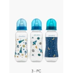 Juniors Feeding Bottles Saver Pack - 3 Pieces, 250ml / 8oz Blue Space Design with Soft Silicone Teat and Anti-Colic Valve - Juniors