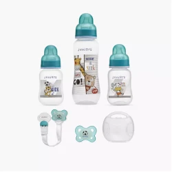 Juniors 5-Piece Newborn Feeding Starter Gift Set | Baby Feeding Set for Newborns & Infants | BPA-Free Baby Bottles & Feeding Essentials | Soft Silicone Teat & Dual Anti-Colic Valve